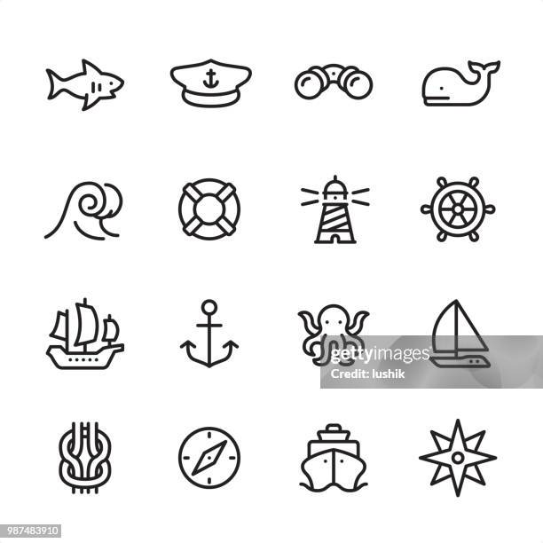 meer & marine - gliederung-icon-set - nautische ausrüstung stock-grafiken, -clipart, -cartoons und -symbole