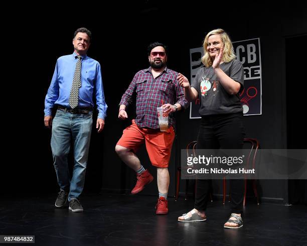 Matt Besser, Horatio Sanz and Amy Poehler attend the UCB's 20th Annual Del Close Improv Marathon Press Conference at UCB Theatre on June 29, 2018 in...