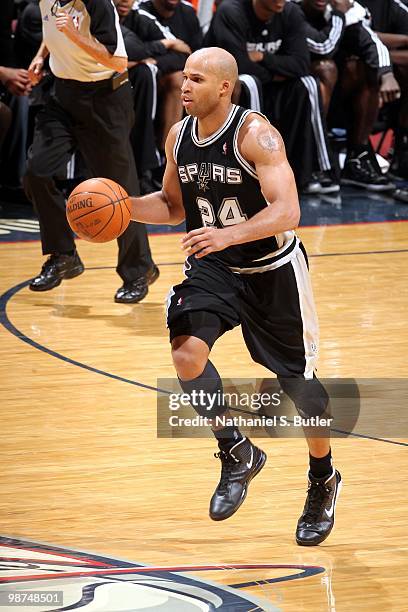 Richard Jefferson of the San Antonio Spurs moves the ball up court during the game against the New Jersey Nets at the IZOD Center on March 29, 2010...