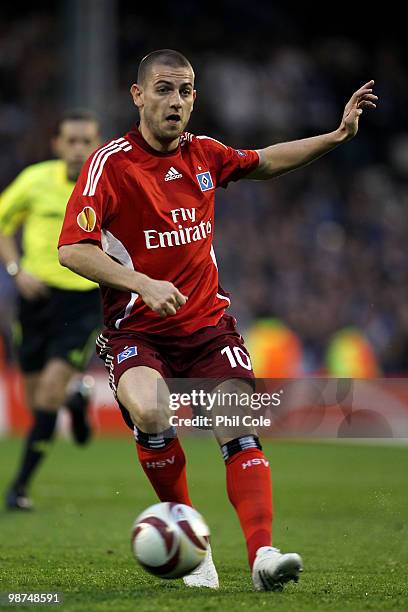 Mladen Petric of Hamburg in action during the UEFA Europa League Semi-Final 2nd leg match between Fulham and Hamburger SV at Craven Cottage on April...