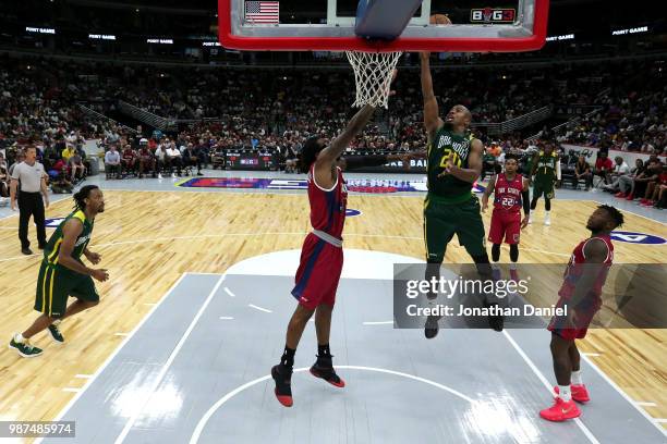 Andre Owens of Ball Hogs shoots against Tri State during week two of the BIG3 three on three basketball league at United Center on June 29, 2018 in...