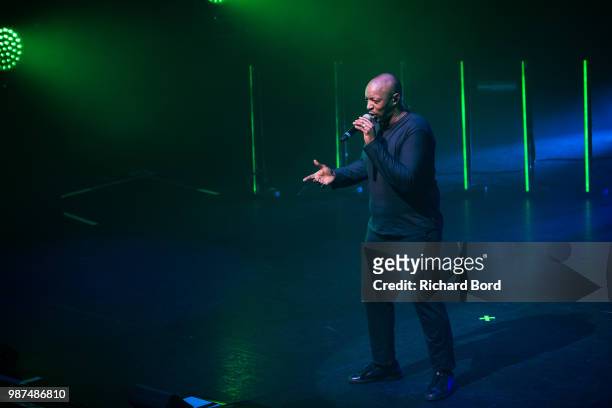 Oxmo Puccino performs during the 20 Years of Opera Puccino concert at L'Olympia on June 29, 2018 in Paris, France.
