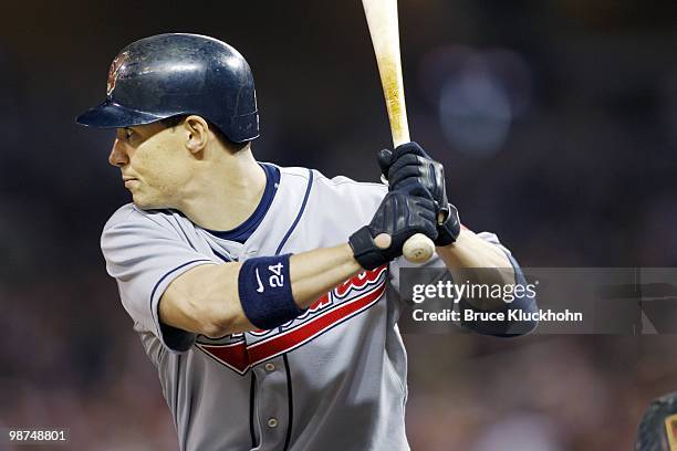 Grady Sizemore of the Cleveland Indians bats against the Minnesota Twins on April 20, 2010 at Target Field in Minneapolis, Minnesota. The Twins won...