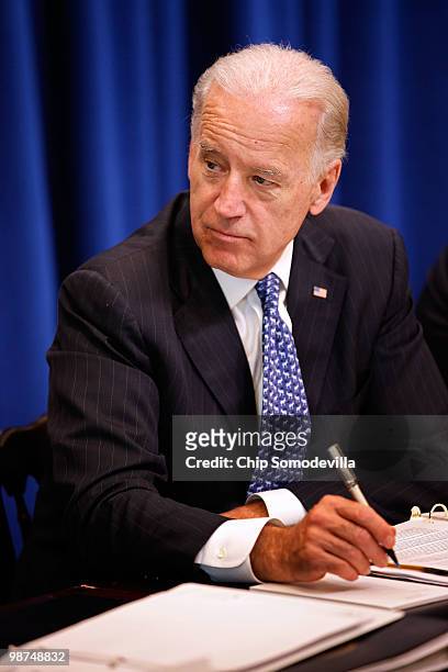 Vice President Joe Biden presides over a Recovery Act implementation cabinet meeting with Obama Administration department heads in the Eisenhower...
