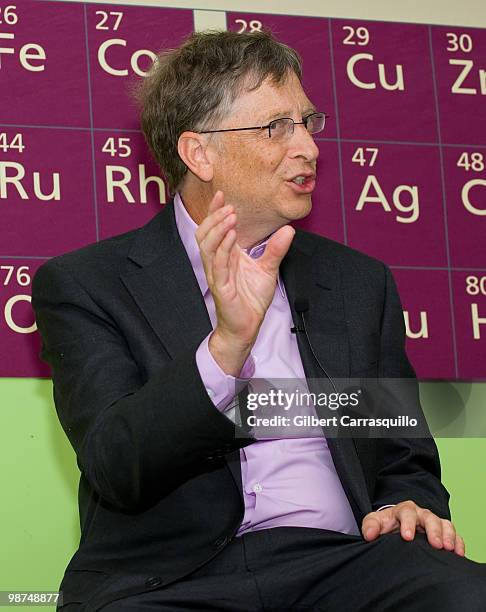 Bill Gates holds a Q&A session with students at the Science Leadership Academy prior to the 2010 Franklin Institute Awards held at The Franklin...