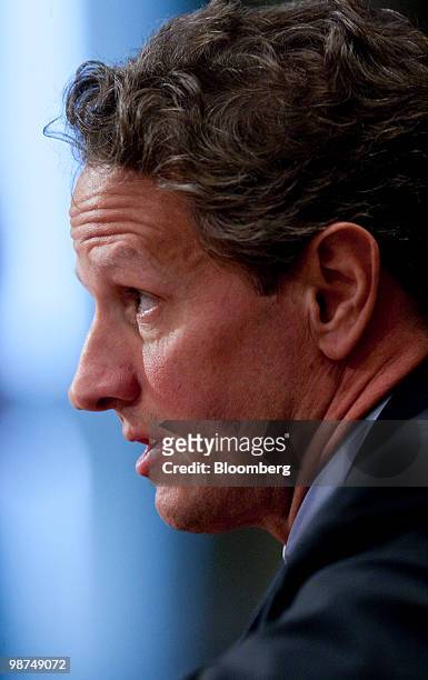 Timothy Geithner, U.S. Treasury secretary, speaks at a Financial Services and General Government Subcommittee hearing in Washington, D.C., U.S., on...