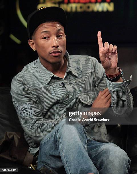 Pharrell Williams of N.E.R.D visits the 'Top 20 Countdown' at fuse Studios on April 29, 2010 in New York City.