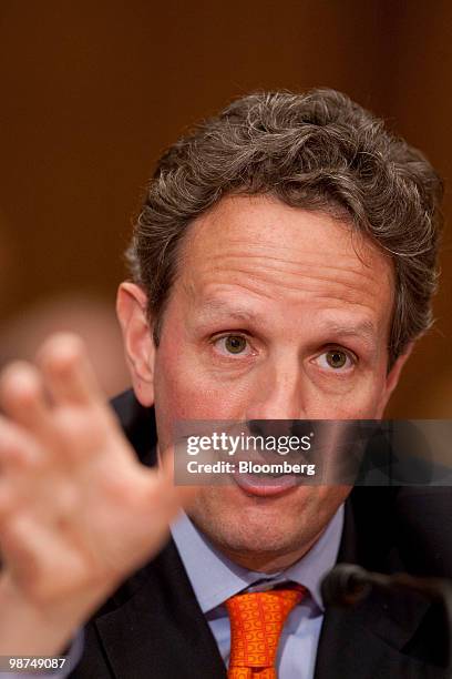 Timothy Geithner, U.S. Treasury secretary, speaks at a Financial Services and General Government Subcommittee hearing in Washington, D.C., U.S., on...