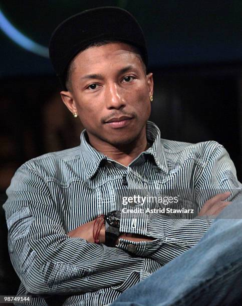 Pharrell Williams of N.E.R.D visits the 'Top 20 Countdown' at fuse Studios on April 29, 2010 in New York City.