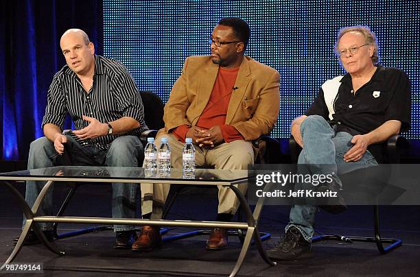 Executive producer David Simon, actor Wendell Pierce, and executive producer Eric Overmyer of "Treme" speak during the HBO portion of the 2010...