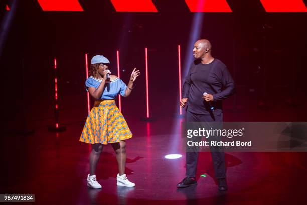 Reen and Oxmo Puccino perform during the 20 Years of Opera Puccino concert at L'Olympia on June 29, 2018 in Paris, France.