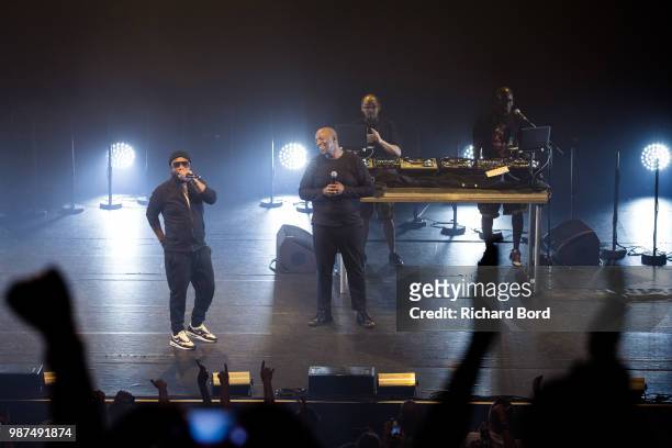 Lino and Oxmo Puccino perform during the 20 Years of Opera Puccino concert at L'Olympia on June 29, 2018 in Paris, France.