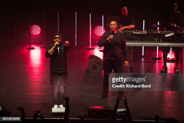 Lino and Oxmo Puccino perform during the 20 Years of Opera Puccino concert at L'Olympia on June 29, 2018 in Paris, France.