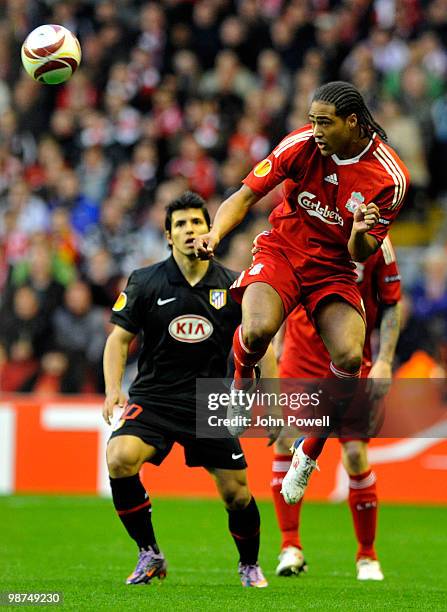 Glen Johnson of Liverpool during the UEFA Europa League Semi-Final Second Leg match between Liverpool FC and Atletico Madrid at Anfield on April 29,...