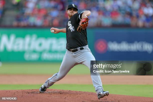 Chicago White Sox Pitcher Dylan Covey throws during the game between the Chicago White Sox and Texas Rangers on June 29, 2018 at Globe Life Park in...