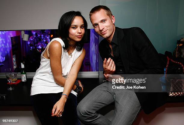 Zoe Kravitz and a guest attend the Flagship Opening celebration on New York's Famed Fifth Avenue at Sunglass Hut on April 28, 2010 in New York City.
