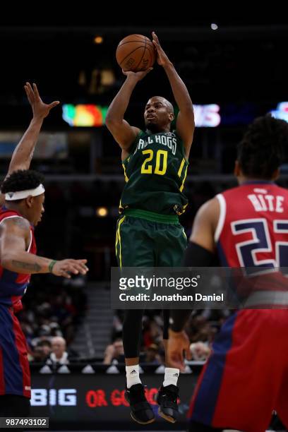 Andre Owens of Ball Hogs shoots against the Tri State during week two of the BIG3 three on three basketball league at United Center on June 29, 2018...
