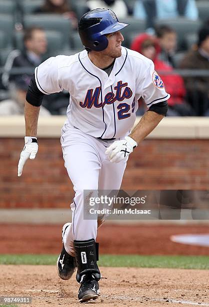 Ike Davis of the New York Mets runs against the Los Angeles Dodgers on April 28, 2010 at Citi Field in the Flushing neighborhood of the Queens...