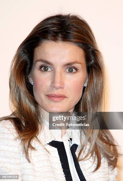 Princess Letizia of Spain attends the ceremony where Prince Felipe of Spain received the 'Medalla de extremadura' , at the Parador Nacional on April...