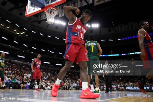 Nate Robinson of Tri State reacts during the game against the Ball Hogs during week two of the BIG3 three on three basketball league at United Center...