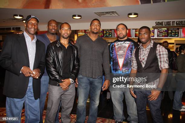 Chicago Bears football players Otis Willson, Israel Idonije, Matt Forte, Jarron Gilbert, Matt Toeaina and Earl Bennett attends a red carpet screening...