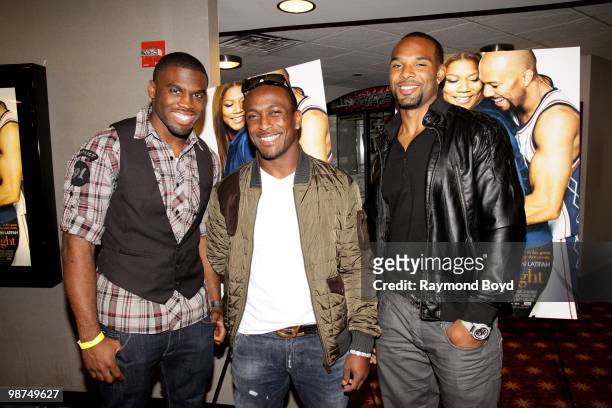 Chicago Bears football players, Earl Bennett, Garrett Wolfe and Matt Forte attends the red carpet screening of the film, "Just Wright" at the AMC...