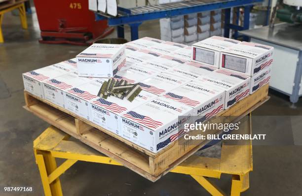 Product sits in boxes on a pallet are seen at the Mid Continent Nail Corporation where customers have stopped placing orders in favor of cheaper...