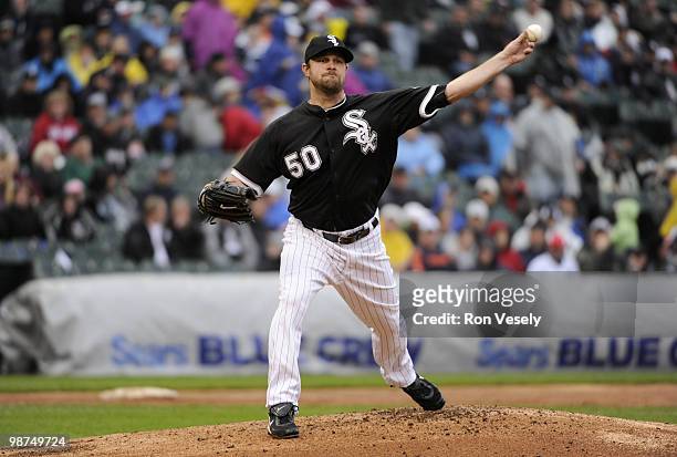 John Danks of the Chicago White Sox throws the ball to first base against the Seattle Mariners on Sunday, April 25 at U.S. Cellular Field in Chicago,...