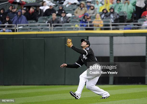 Carlos Quentin of the Chicago White Sox fields against the Seattle Mariners on Sunday, April 25 at U.S. Cellular Field in Chicago, Illinois. The...