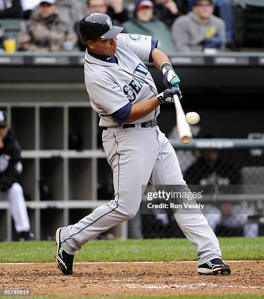 Jose Lopez of the Seattle Mariners bats against the Chicago White Sox on Sunday, April 25 at U.S. Cellular Field in Chicago, Illinois. The White Sox...