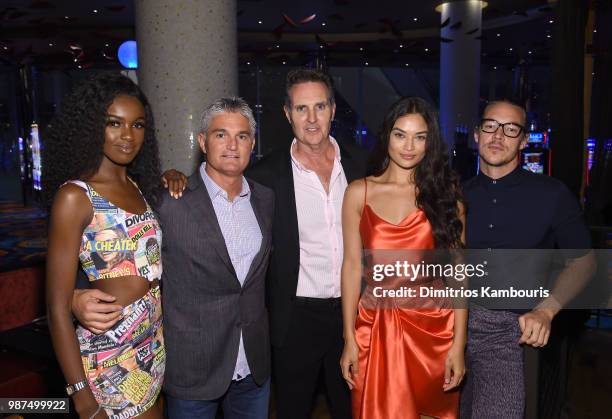 Model Leomie Anderson, Frank Ruocco, Joe Morrissey, Model Shanina Shaik and Diplo attend HQ2 Opening Night at Ocean Resort Casino on June 29, 2018 in...