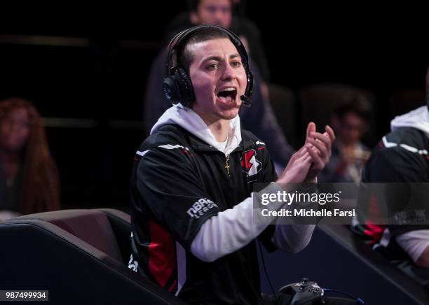 Mama Im Dat Man of Blazer5 Gaming reacts during game against Celtics Crossover Gaming on JUNE 29, 2018 at the NBA 2K League Studio Powered by Intel...