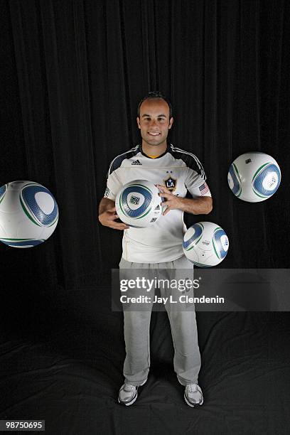 Professional soccer player Landon Donovan poses at a portrait session for the Los Angeles Times in Carson, CA on April 17, 2010. PUBLISHED IMAGE....