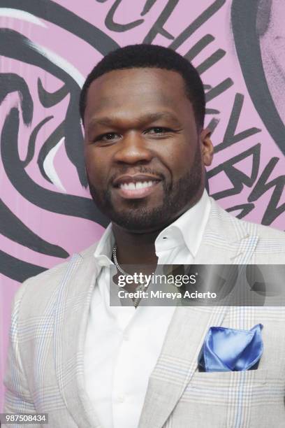 Rapper/actor, 50 Cent, attends the performance "HerO: A Work in Progress" with Omari Hardwick at The Billie Holiday Theater on June 29, 2018 in...