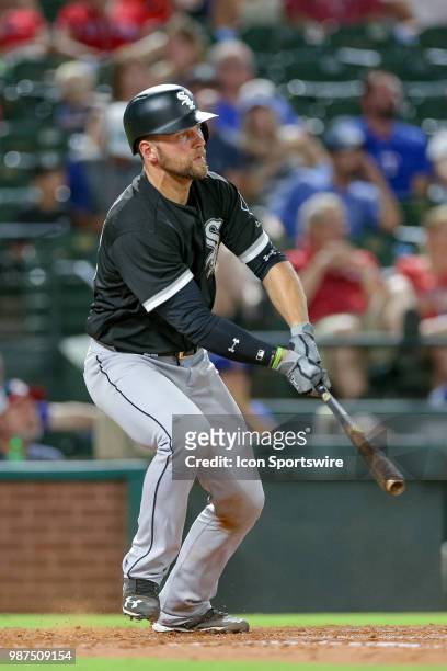 Chicago White Sox Catcher Kevan Smith gets a hit during the game between the Chicago White Sox and Texas Rangers on June 29, 2018 at Globe Life Park...