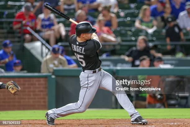 Chicago White Sox Center field Adam Engel hits a double during the game between the Chicago White Sox and Texas Rangers on June 29, 2018 at Globe...