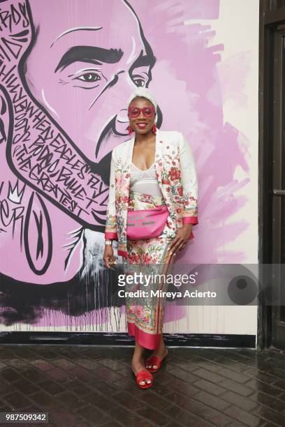 Actress Aisha Hinds attends the performance "HerO: A Work in Progress" with Omari Hardwick at The Billie Holiday Theater on June 29, 2018 in...