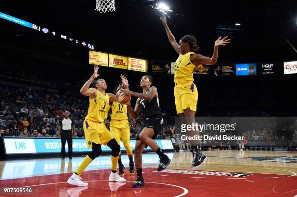 Tamera Young of the Las Vegas Aces handles the ball against the Chicago Sky on June 29, 2018 at the Mandalay Bay Events Center in Las Vegas, Nevada....
