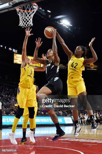 Tamera Young of the Las Vegas Aces goes to the basket against the Chicago Sky on June 29, 2018 at the Mandalay Bay Events Center in Las Vegas,...