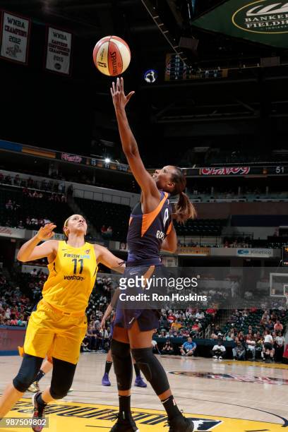 Angel Robinson of the Phoenix Mercury handles the ball against the Indiana Fever on June 29, 2018 at Bankers Life Fieldhouse in Indianapolis,...