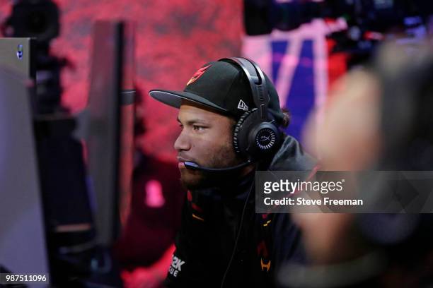 MaJes7ic of Heat Check Gaming looks on during game against Cavs Legion Gaming Club on June 23, 2018 at the NBA 2K League Studio Powered by Intel in...
