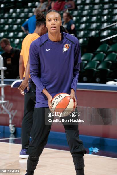 DeWanna Bonner of the Phoenix Mercury handles the ball before the game against the Indiana Fever on June 29, 2018 at Bankers Life Fieldhouse in...