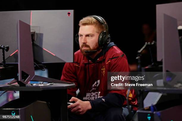 ToXsiK of Cavs Legion Gaming Club looks on during game against Heat Check Gaming on June 23, 2018 at the NBA 2K League Studio Powered by Intel in...