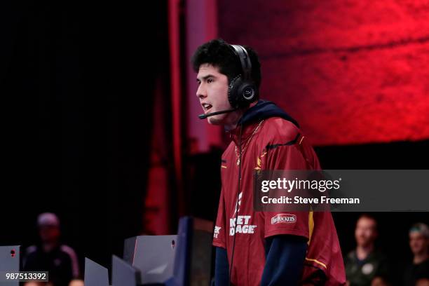 Hood of Cavs Legion Gaming Club looks on during game against Heat Check Gaming on June 23, 2018 at the NBA 2K League Studio Powered by Intel in Long...