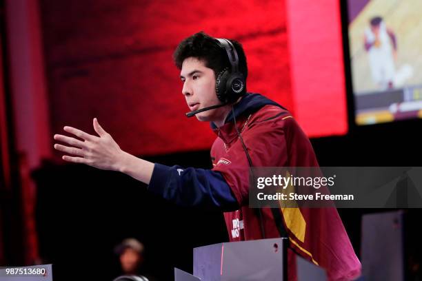 Hood of Cavs Legion Gaming Club reacts during game against Heat Check Gaming on June 23, 2018 at the NBA 2K League Studio Powered by Intel in Long...