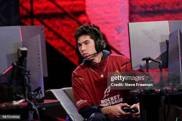 Hood of Cavs Legion Gaming Club looks on during game against Heat Check Gaming on June 23, 2018 at the NBA 2K League Studio Powered by Intel in Long...