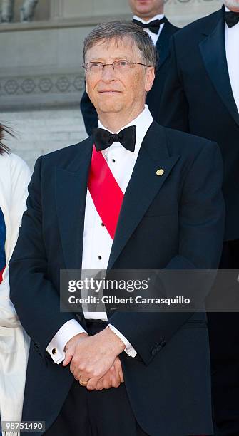 Bill Gates poses for 2010 Laureate Photo Shoot on the front steps of the Franklin Institute prior to the 2010 Franklin Institute Awards held at The...