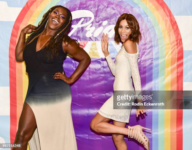 Shea Diamond and Isis King arrive at "Live Telethon" with three-hour variety show "Pride Live" on GLAAD YouTube at YouTube Space LA on June 29, 2018...