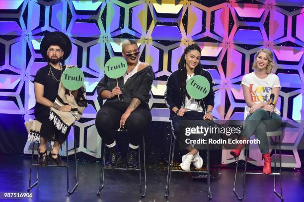 Curly Velasquez, Jazzmyne Robbins, Ambers Closet, and Kelsey Darragh on stage at "Live Telethon" with three-hour variety show "Pride Live" on GLAAD...