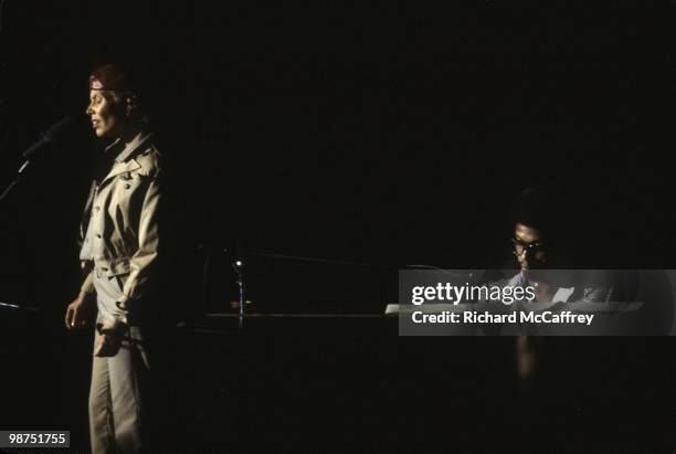 Joni Mitchell and Herbie Hancock perform live at The Greek Theatre in 1981 in Berkeley, California.